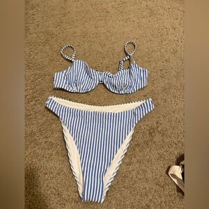 Abercrombie Blue and White Striped Bikini Set